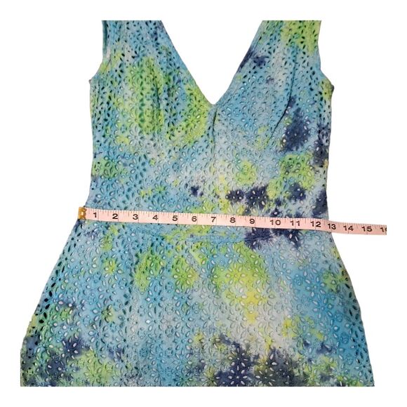 French Connection Women's Dress #714AW Midi Daisy Lace V-Neck Size 4 Blue+Green - Picture 11 of 16